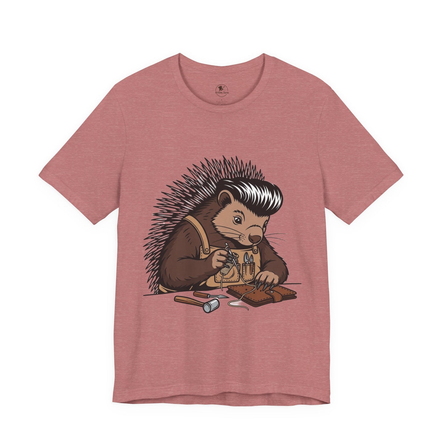 Quirky Hedgehog T-Shirt - Cute Animal Tee for Crafting Enthusiasts and Nature Lovers - Unisex Short Sleeve Shirt - ArtOm_farm™ LEATHER