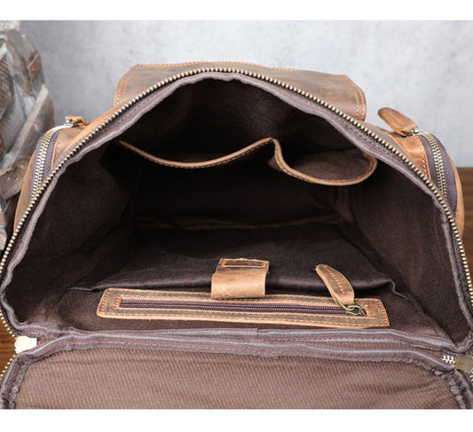 Large Capacity Vintage Crazy Horse Leather Backpack for Adventure and Travel - ArtOm_farm™ LEATHER