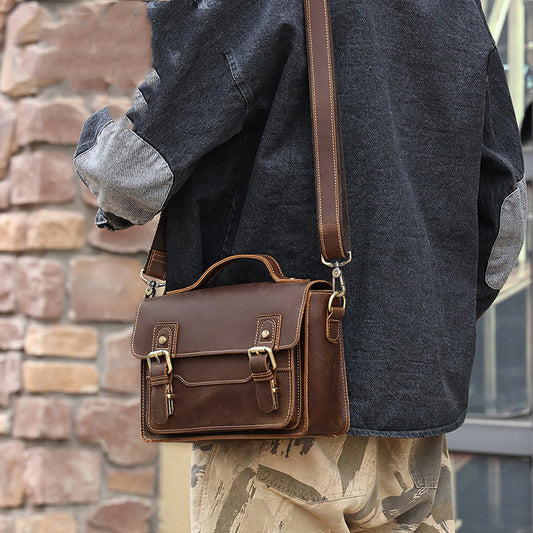 Crazy Horse Leather Shoulder Bag - Casual Retro Design - ArtOm_farm™ LEATHER