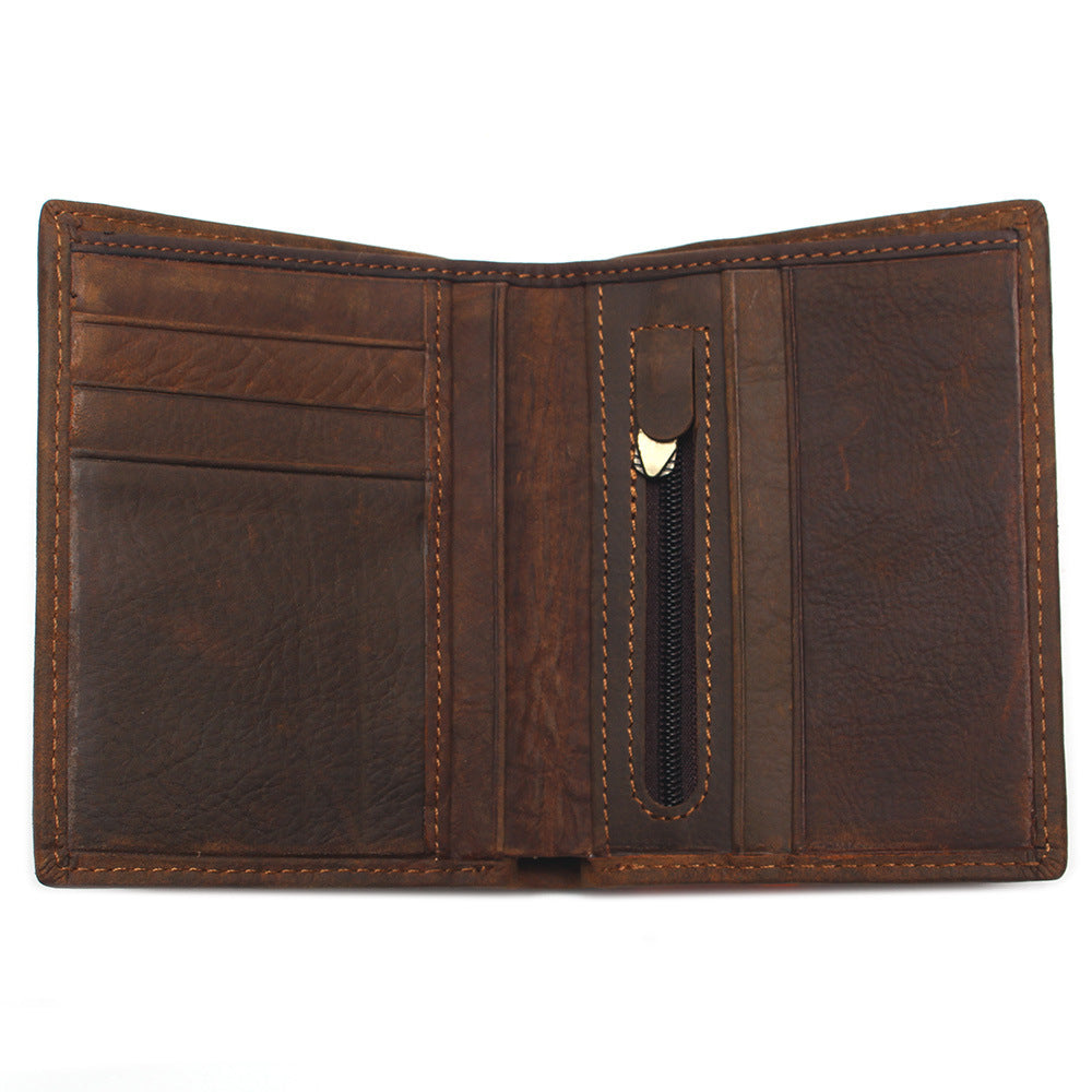 Men's Leather Long Wallet - Retro Crazy Horse Genuine Leather Design - ArtOm_farm™ LEATHER