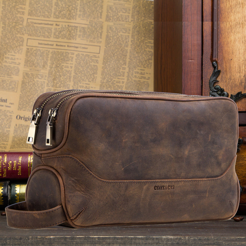 Men's Leather Clutch - Genuine Vintage First Layer Leather Wallet - ArtOm_farm™ LEATHER
