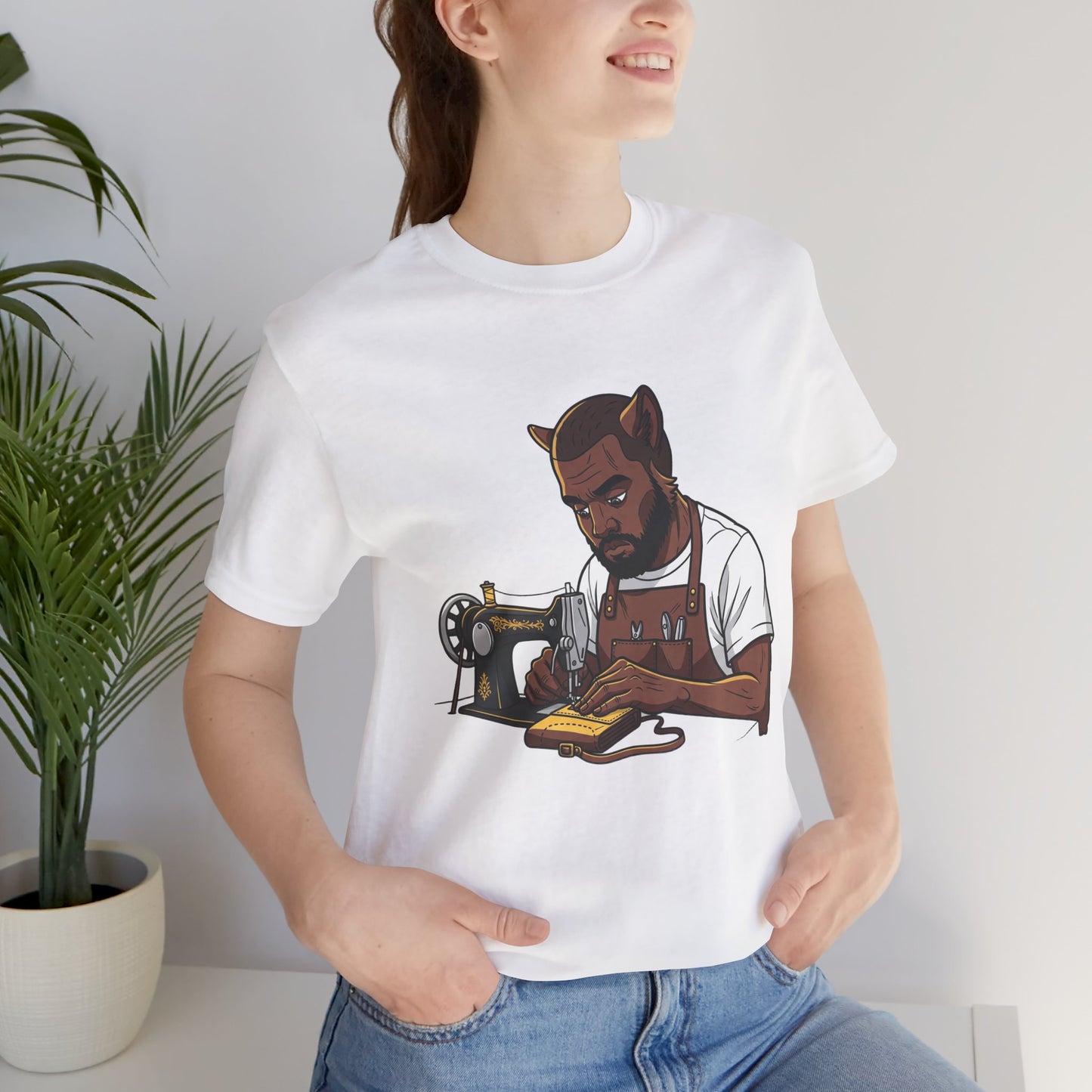Crafty Cat Sewing T-Shirt, Funny Handmade Apparel for Cat Lovers and Creatives - ArtOm_farm™ LEATHER