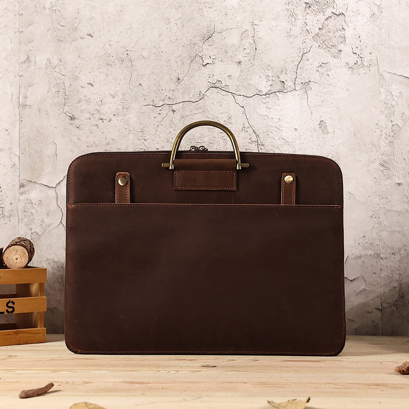 Crazy Horse Leather Business Handbag for Men - Genuine Leather Computer Bag - ArtOm_farm™ LEATHER