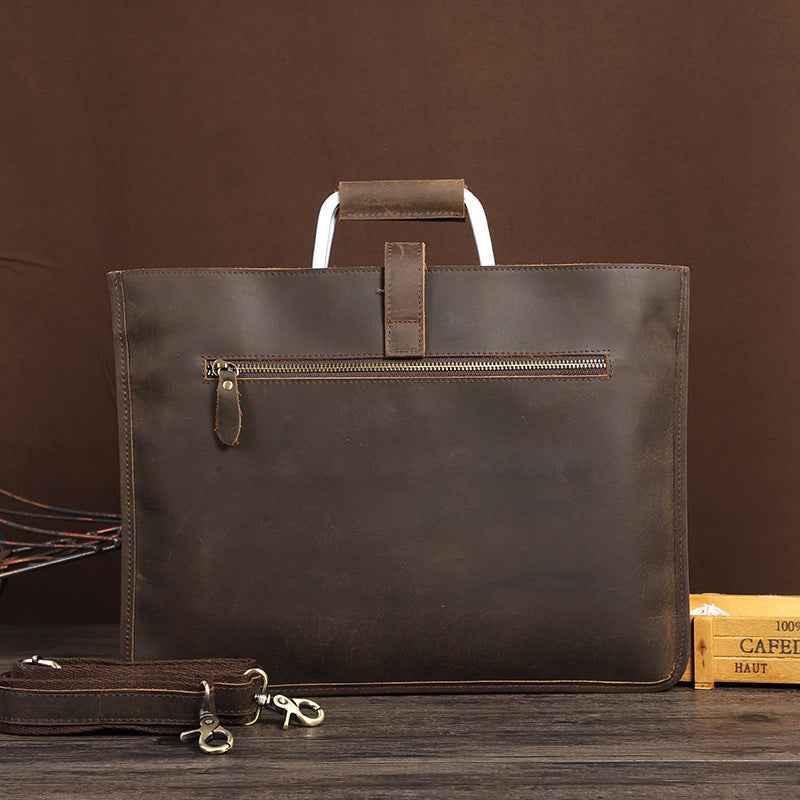Retro Men's Crazy Horse Leather Briefcase - First Layer Cowhide Design