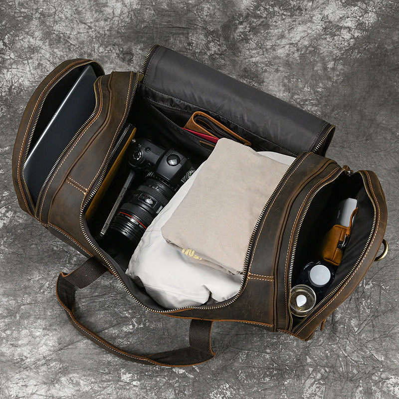 Men's Vintage Leather Handbag - Real Crazy Horse Leather Travel Bag - ArtOm_farm™ LEATHER
