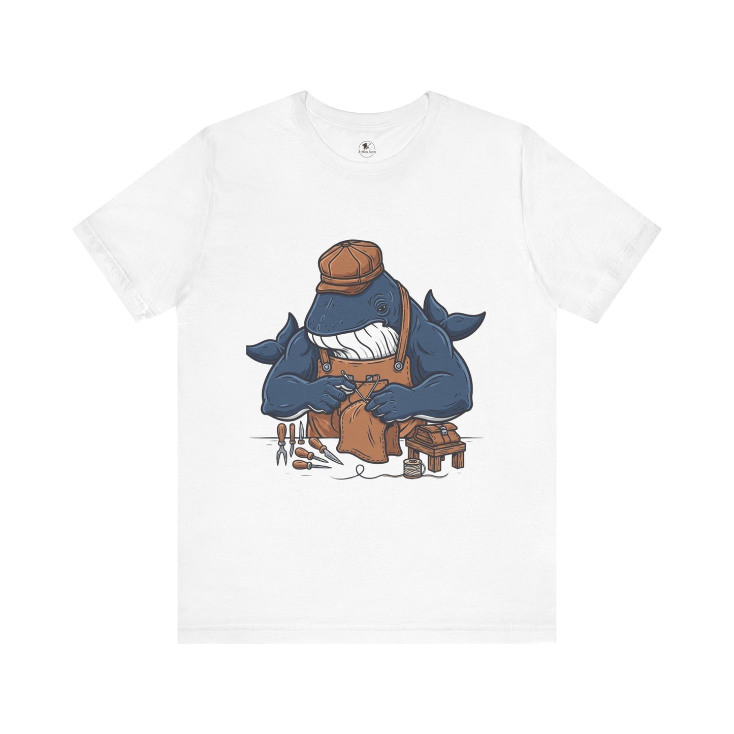 Crafty Shark Tee - Fun Unisex Casual Shirt for Ocean Lovers, Unique Gift Idea and Art Inspired Apparel - ArtOm_farm™ LEATHER