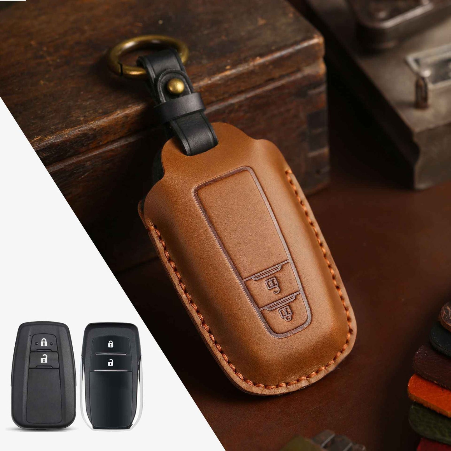Leather Car Key Case - Crazy Horse Genuine Leather Key Holder Cover for Car Remote