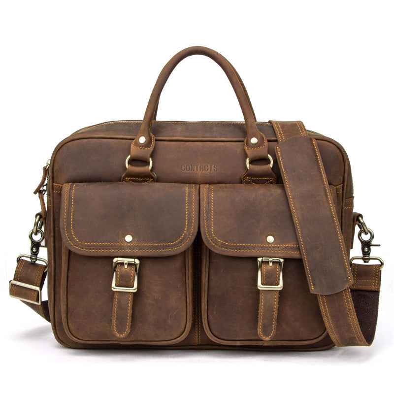 Retro Cowhide Leather Travel Bag - Large Capacity Crazy Horse Design