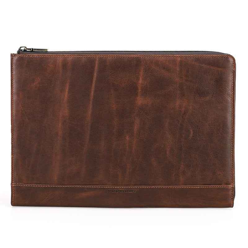 Protective Leather Laptop Case - Crazy Horse Oil Leather Zipper Bag