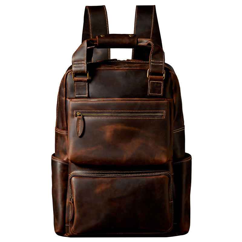 Men's Crazy Horse Leather Backpack - Retro Style Durable Craftsmanship - ArtOm_farm™ LEATHER