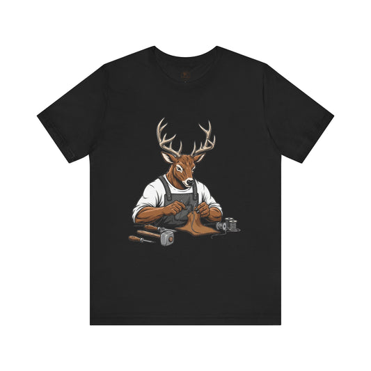 Artisan Deer Graphic Tee for Nature Lovers - Cute Animal Shirt, Unisex Casual Wear, Perfect Handyman Gift - ArtOm_farm™ LEATHER
