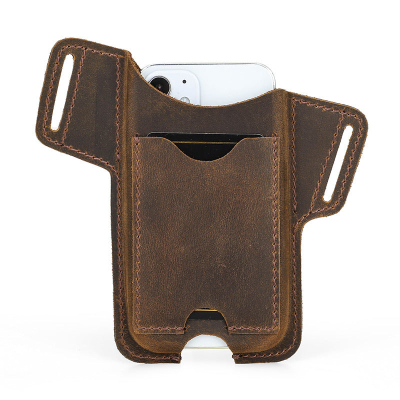 Apple iPhone 12 Leather Case with Card Holder - Crazy Horse Leather Mobile Phone Holster - ArtOm_farm™ LEATHER