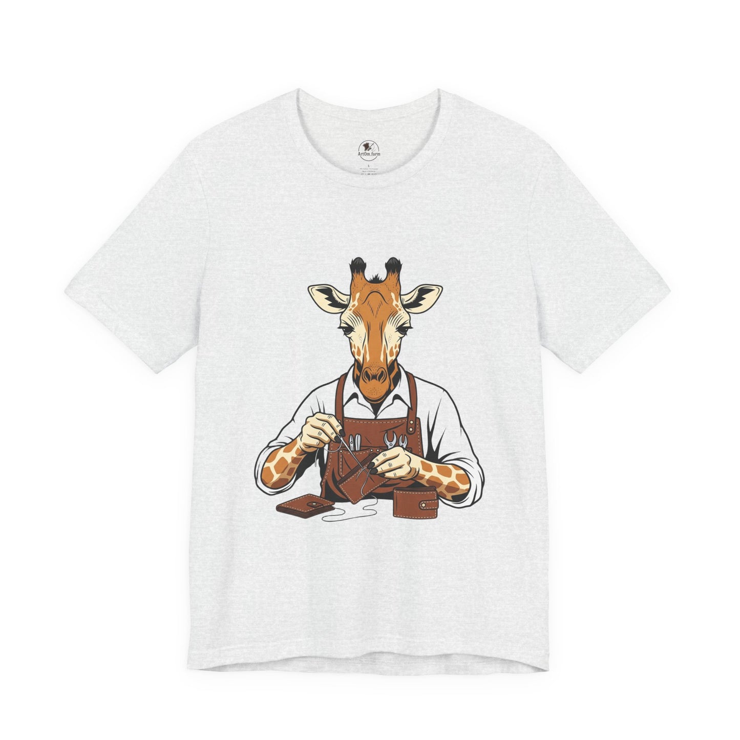 Giraffe Tailor Tee - Unique Animal Lover Shirt, Funny Short Sleeve T-Shirt for Creatives, Quirky Art Casual Wear - ArtOm_farm™ LEATHER