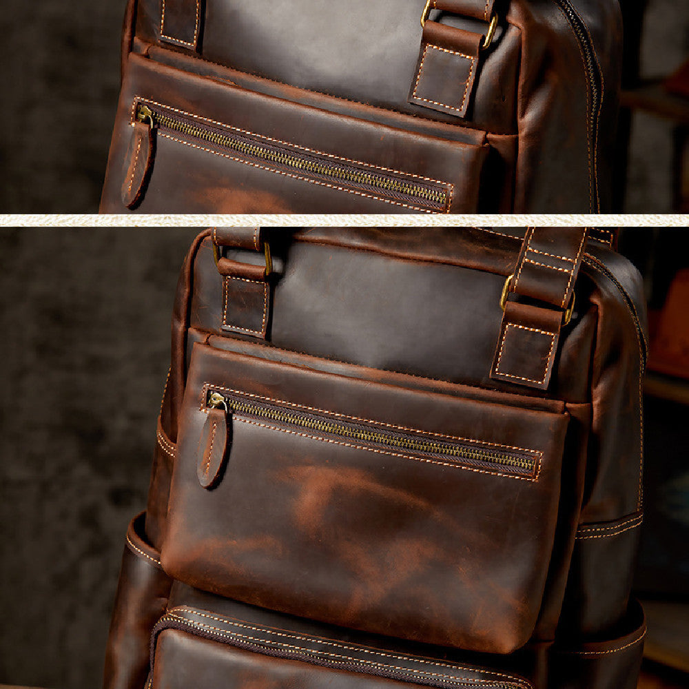 Handmade Leather Backpack - Retro Crazy Horse Leather Oversized Design - ArtOm_farm™ LEATHER