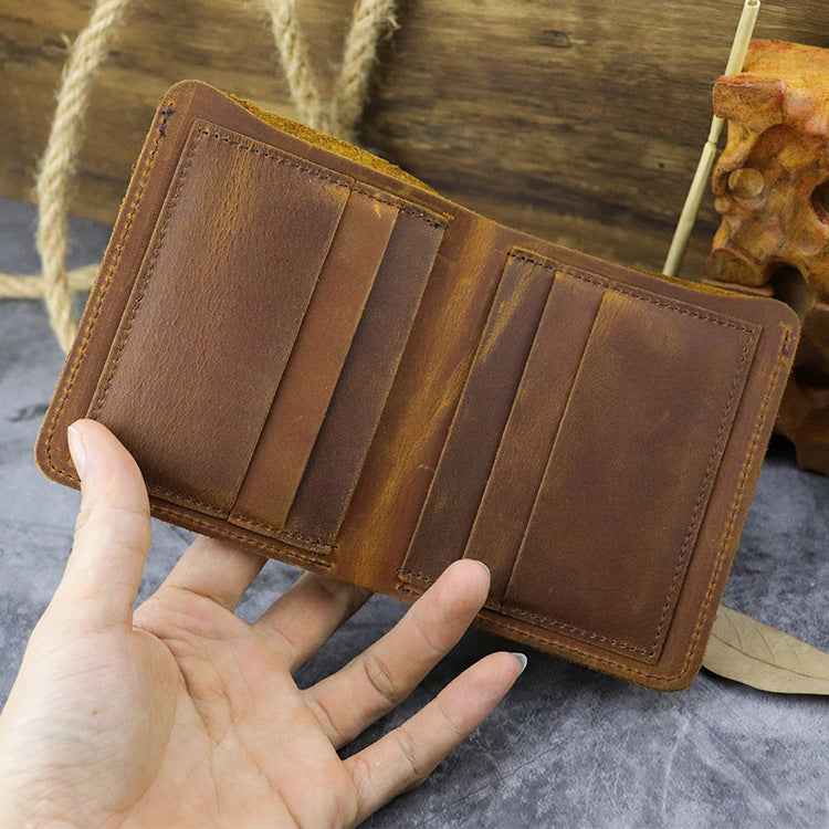 Multiple Card Slots Crazy Horse Leather Wallet - Top Layer Leather Design