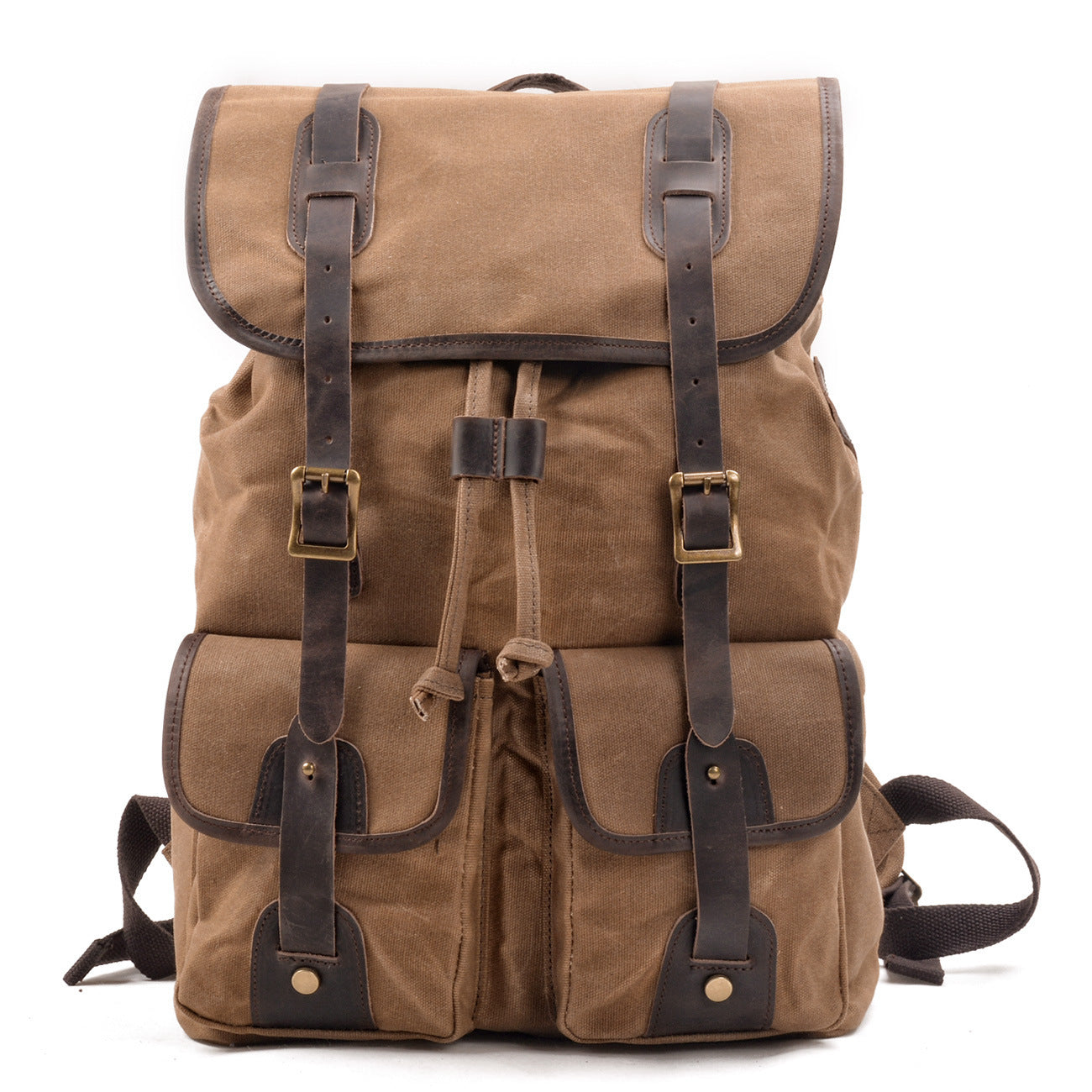 Travel Backpack Leather with Canvas Stitching and Crazy Horse Leather - ArtOm_farm™ LEATHER