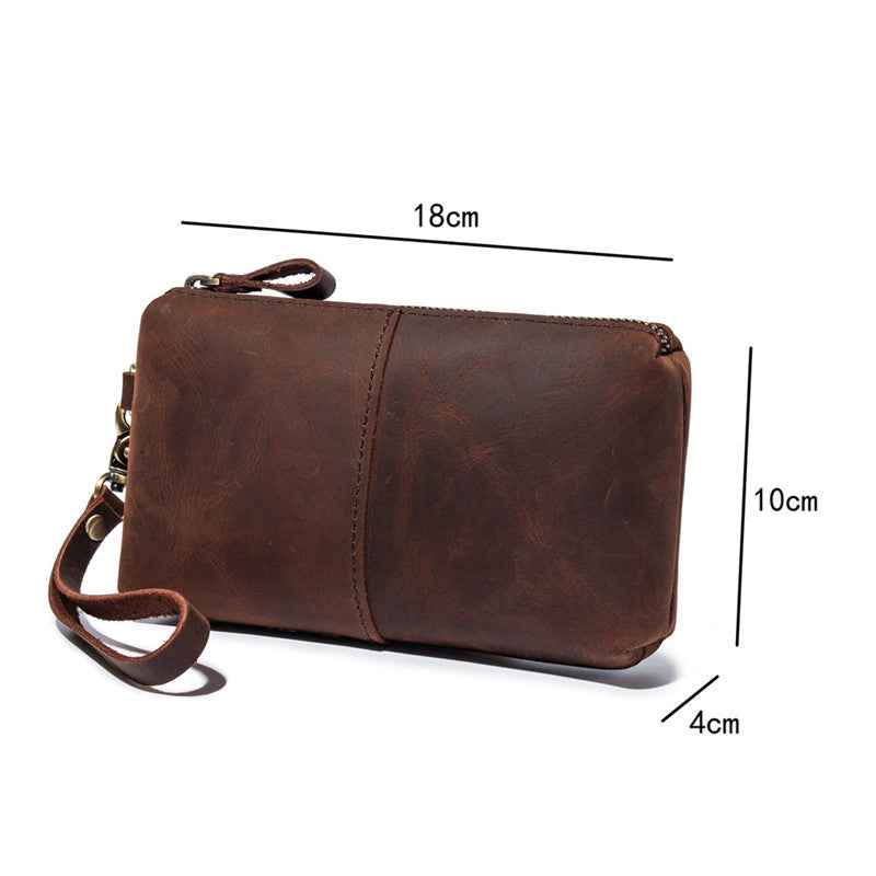 Crazy Horse Leather Clutch Bag - Simple Retro Long Purse for Stylish Elegance