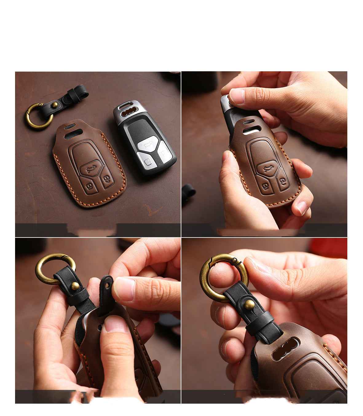 Leather Car Key Case - Crazy Horse Genuine Leather Key Holder Cover for Car Remote