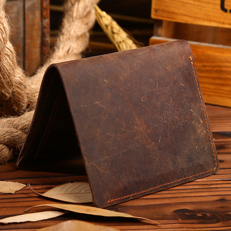 Vintage Leather Men's Wallet - Crazy Horse Leather Short Wallet for Him - ArtOm_farm™ LEATHER