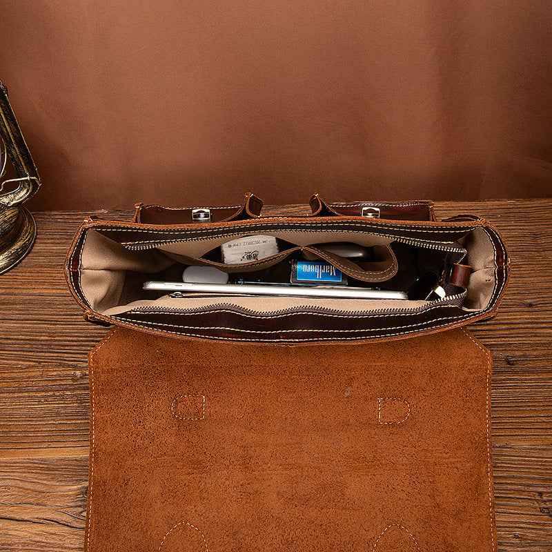Top Layer Crazy Horse Leather Bag for Vintage Men