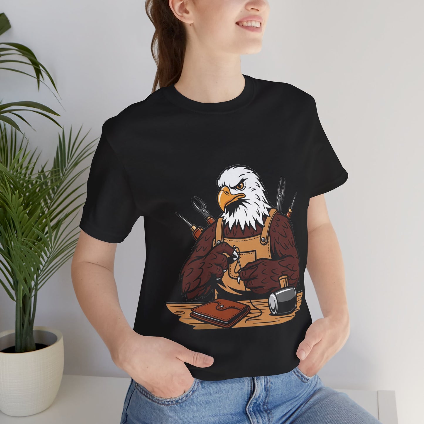 Crafty Eagle DIY Shirt - Unisex Tee for Crafters, Eagle Graphic Design, Gift for Men and Women - ArtOm_farm™ LEATHER