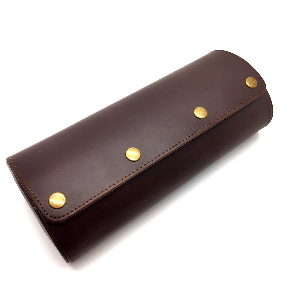 Retro Leather Watch Storage Box - Stylish Oval Card Watch Organizer for Single, Double, or Triple Watches - ArtOm_farm™ LEATHER