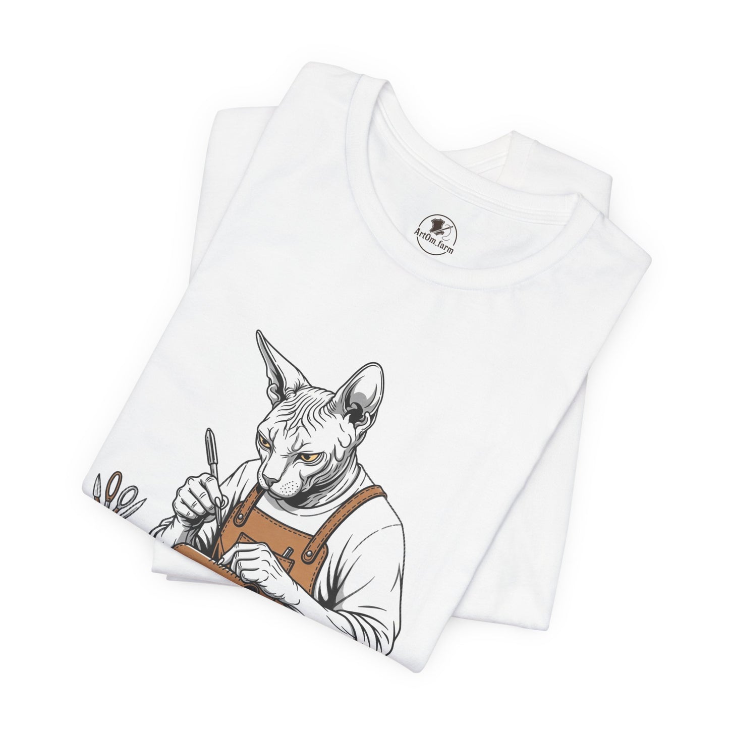 Creative Cat Shirt Unisex Tee, Cute Animal Shirt, Funny Gift for Pet Lovers, Perfect for Art Enthusiasts, Birthday, Casual Wear - ArtOm_farm™ LEATHER