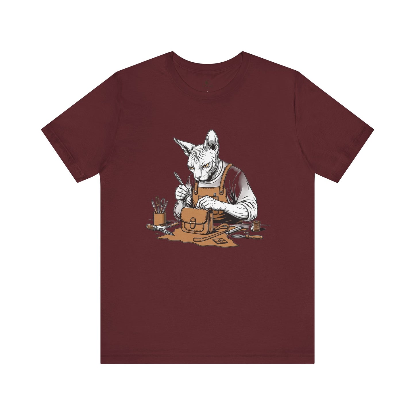 Creative Cat Shirt Unisex Tee, Cute Animal Shirt, Funny Gift for Pet Lovers, Perfect for Art Enthusiasts, Birthday, Casual Wear - ArtOm_farm™ LEATHER