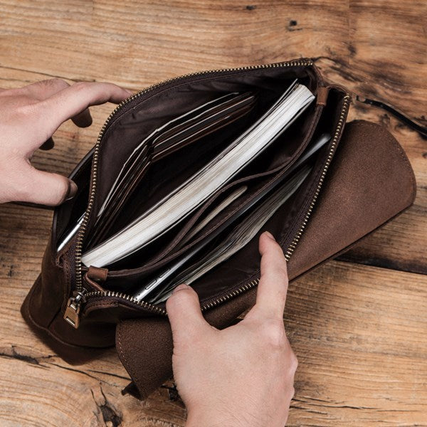 Retro Leather Men's Clutch - Multifunctional Crazy Horse Leather Design - ArtOm_farm™ LEATHER