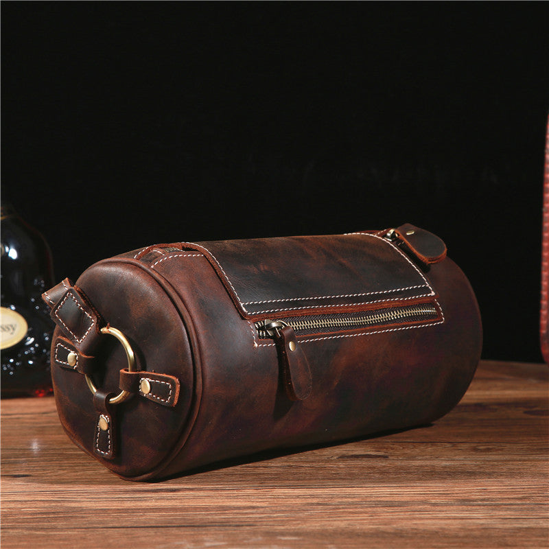 Men's Retro Top Hat Messenger Bag Crafted from Crazy Horse Leather - ArtOm_farm™ LEATHER