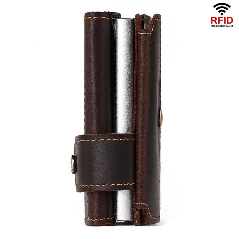 Retro Leather RFID Card Holder - Crazy Horse Leather Anti-theft Design - ArtOm_farm™ LEATHER