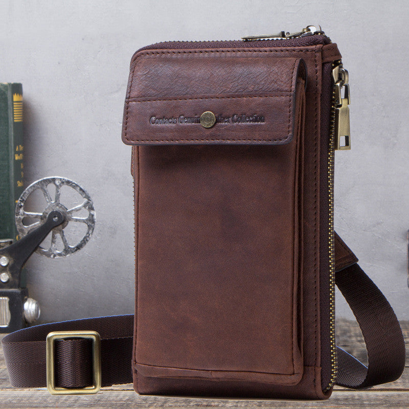 Retro Men's Phone Bag in Crazy Horse and Cow Leather - ArtOm_farm™ LEATHER