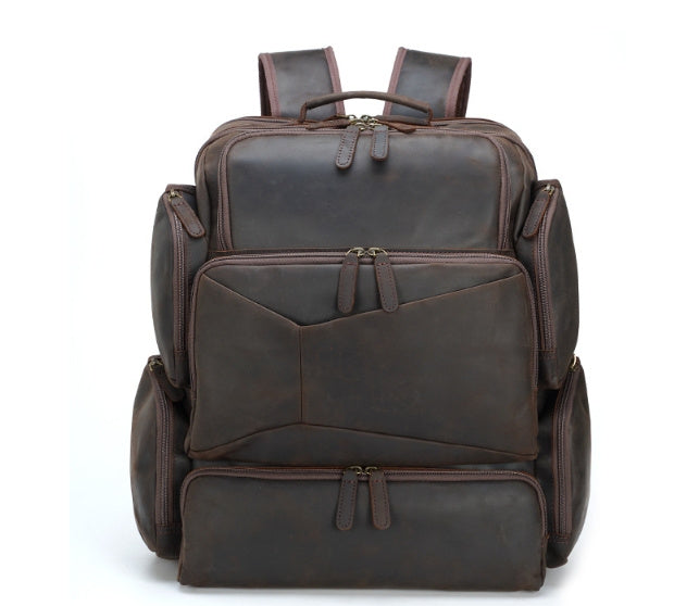Vintage Leather Computer Backpack - 17-Inch Outdoor Large Capacity Genuine Leather Crazy Horse Style - ArtOm_farm™ LEATHER