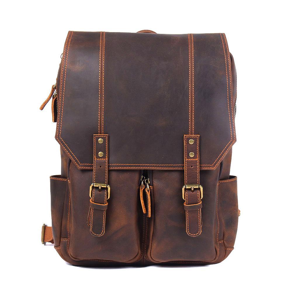 Retro Leather Backpack for Men - Large Capacity Crazy Horse Design - ArtOm_farm™ LEATHER
