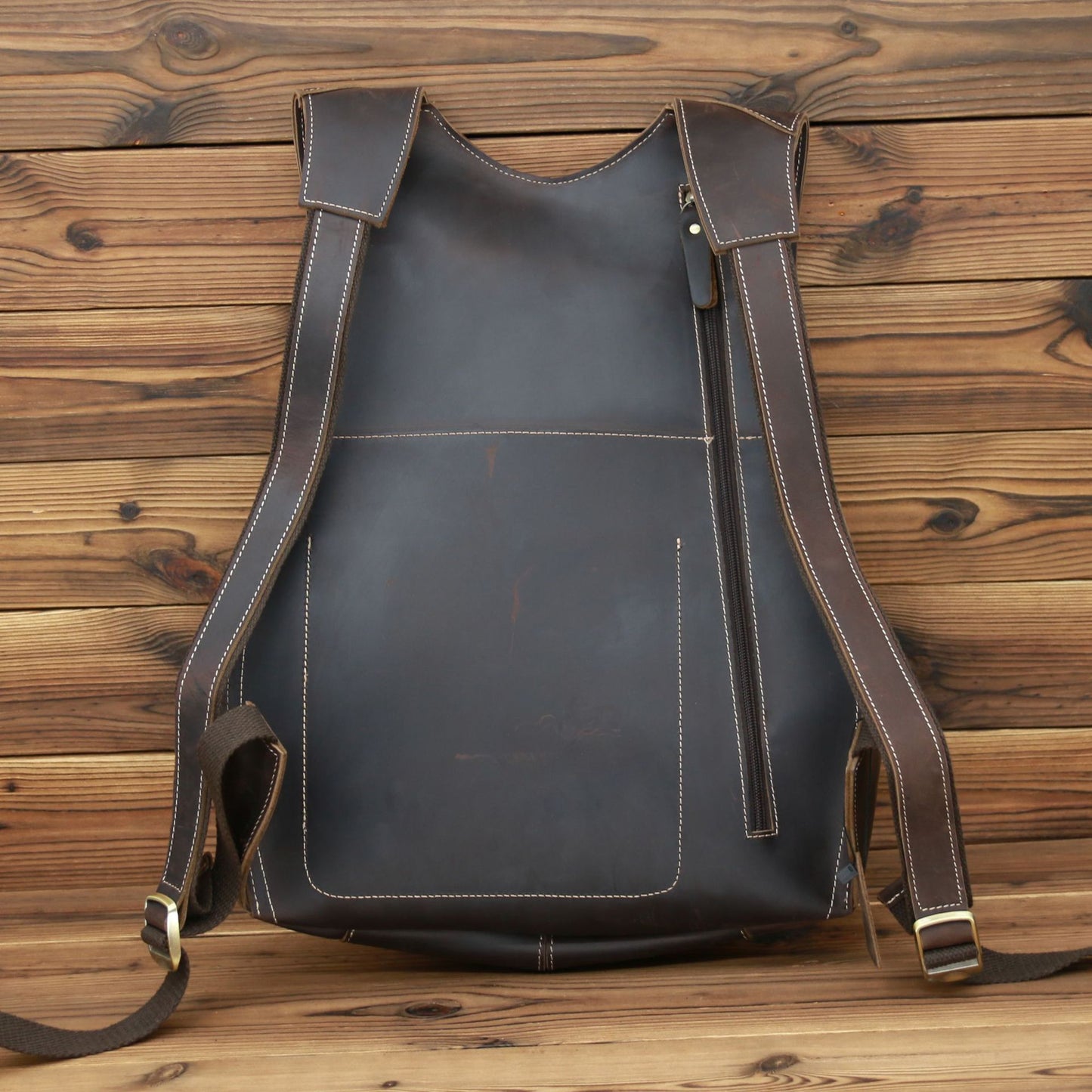 Men's Leather Backpack Crazy Horse Retro Dark Brown College Style Student Backpack - ArtOm_farm™ LEATHER
