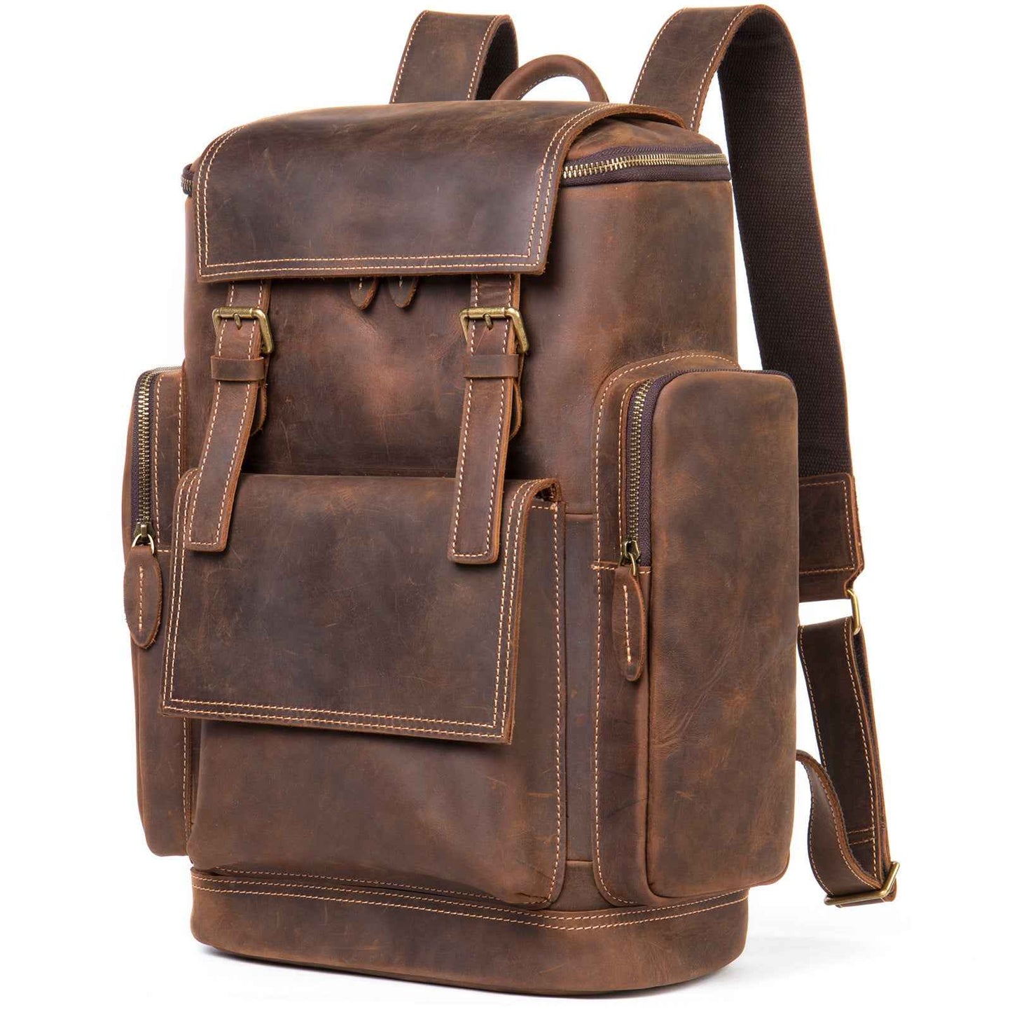 Men's Vintage Leather Backpack Crafted from Crazy Horse Leather - ArtOm_farm™ LEATHER