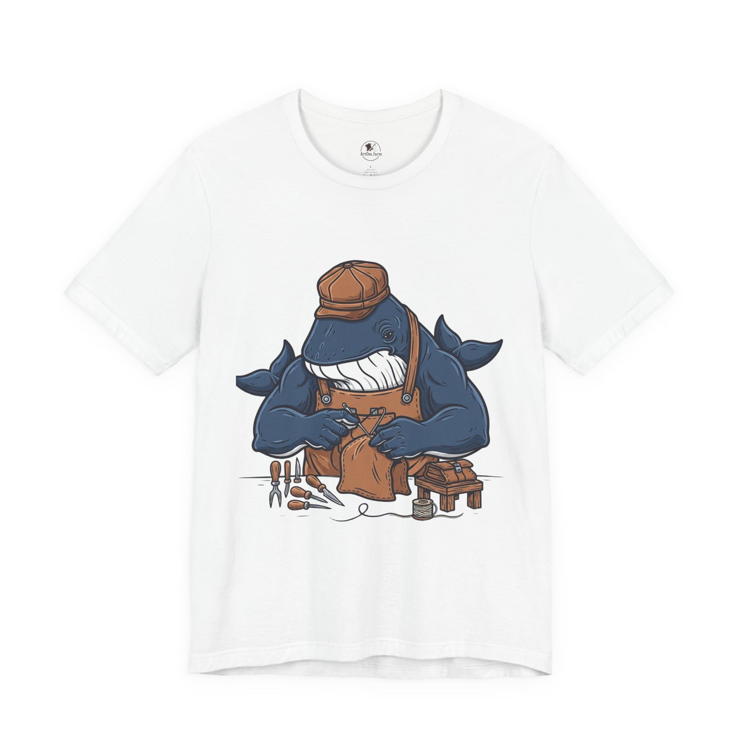 Crafty Shark Tee - Fun Unisex Casual Shirt for Ocean Lovers, Unique Gift Idea and Art Inspired Apparel - ArtOm_farm™ LEATHER