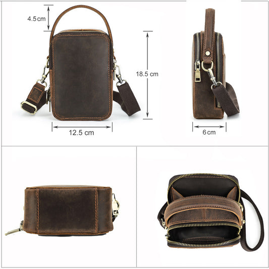Men's Casual Leather Messenger Bag - Retro Crazy Horse Leather Shoulder Design - ArtOm_farm™ LEATHER