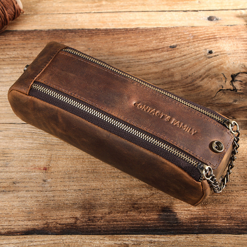 Crazy Horse Leather Large Capacity Portable Double Zipper Bag - ArtOm_farm™ LEATHER