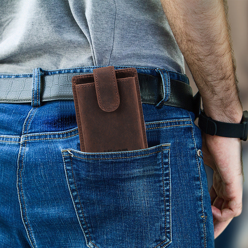 Crazy Horse Leather Coin Purse with Automatic Anti-Theft Zipper Buckle - ArtOm_farm™ LEATHER