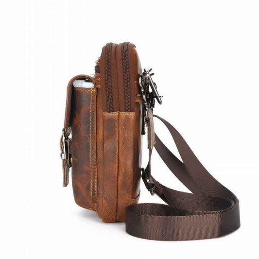 Vintage Leather Shoulder Bag for Men - Crazy Horse Design