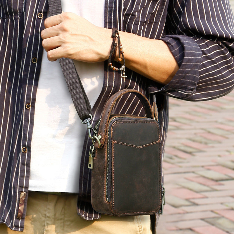 Men's Casual Leather Messenger Bag - Retro Crazy Horse Leather Shoulder Design - ArtOm_farm™ LEATHER