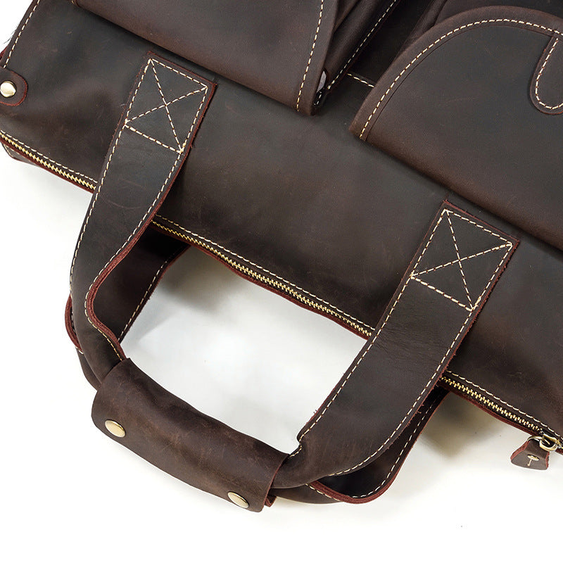 Crazy Horse Leather Crossbody Bag for Outings and Work - ArtOm_farm™ LEATHER