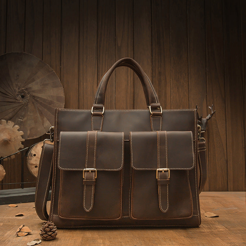 Handmade Leather Briefcase for Men – Vintage Design - ArtOm_farm™ LEATHER