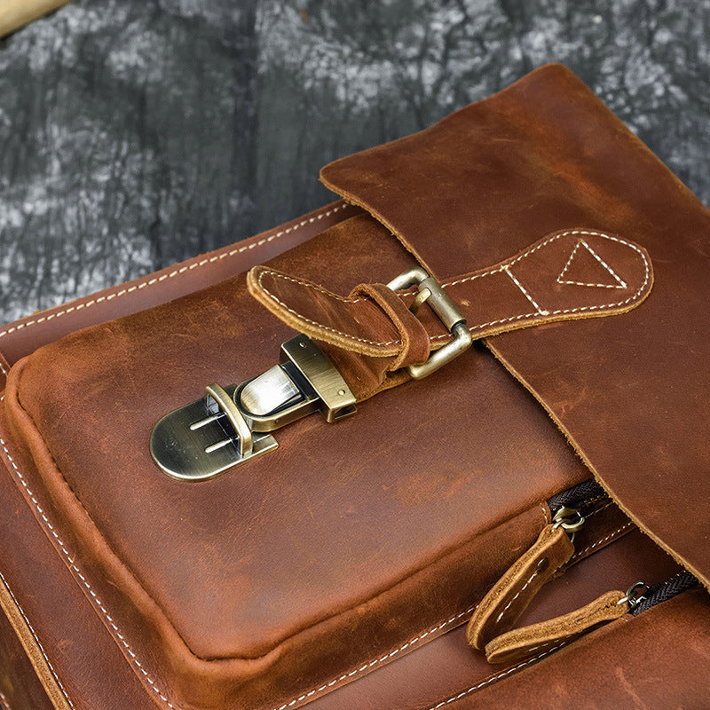 Men's Leather Briefcase - Retro Crazy Horse Leather Messenger Bag for Computers - ArtOm_farm™ LEATHER