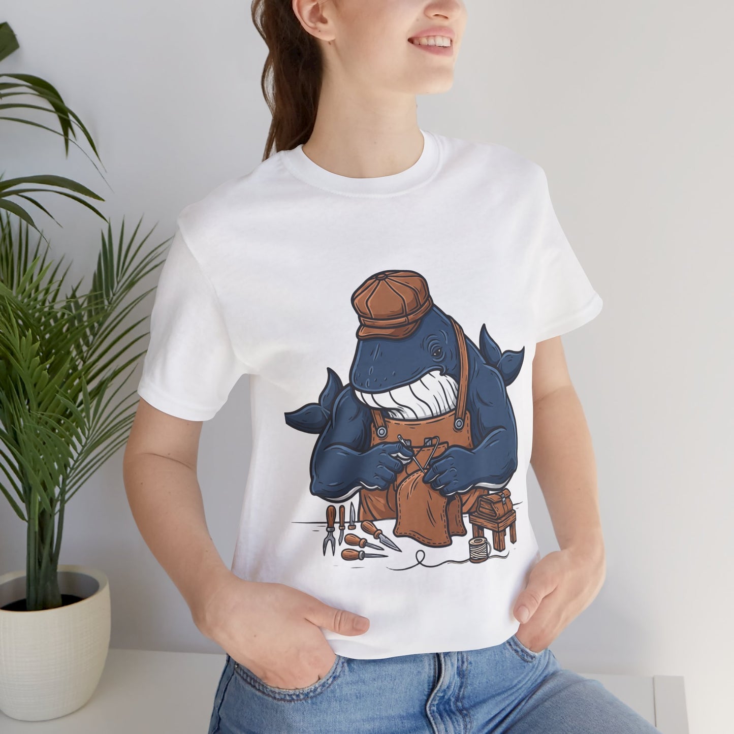 Crafty Shark Tee - Fun Unisex Casual Shirt for Ocean Lovers, Unique Gift Idea and Art Inspired Apparel - ArtOm_farm™ LEATHER