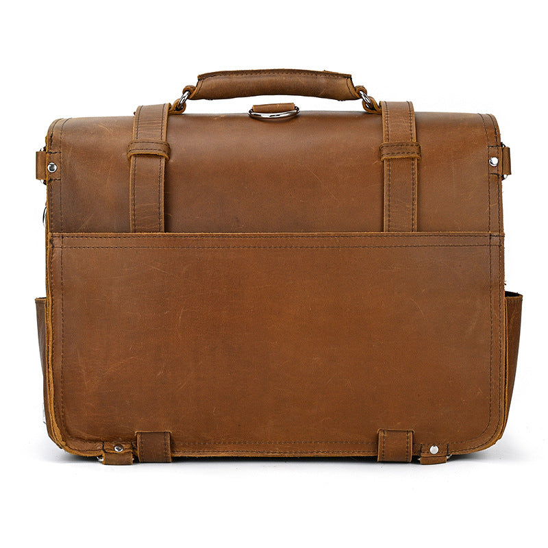 Brown leather briefcase on a white background