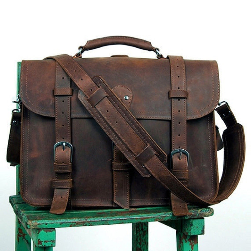 Retro Leather Traveling Bag for Men - Crazy Horse Leather Travel Bag - ArtOm_farm™ LEATHER