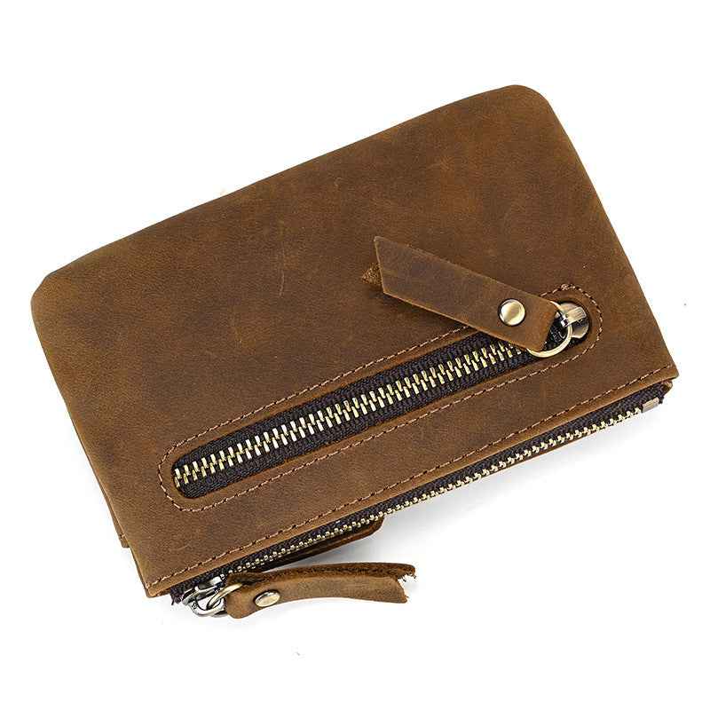 Retro Leather Coin Purse with Crazy Horse Leather Key Ring for Stylish Organization