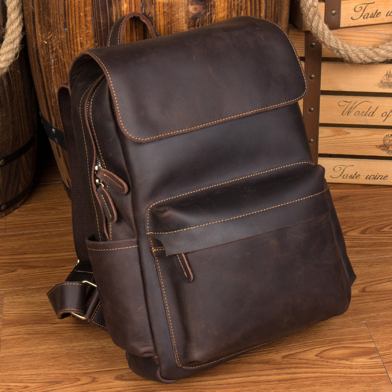 Crazy Horse Leather Backpack - Europe Retro Cowhide Luggage for Men - ArtOm_farm™ LEATHER